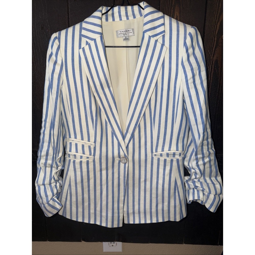 tahari arthur s levine Petite Blazer Button Closure Lined Shoulder Pads Stripes